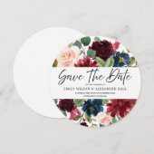 Save The Date Mariage Photo Floral Script Vin Rouge de Bourgogne (Devant / Derrière)