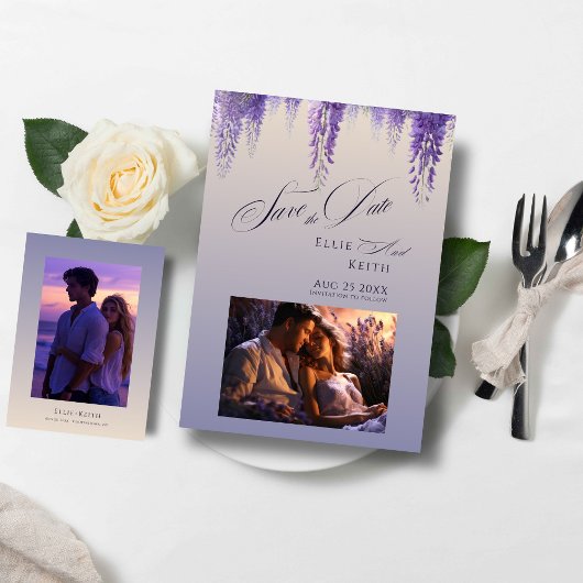 Save The Date Mariage Photo Floral Violet Dégradé Capricieux 2