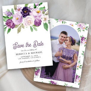 Save The Date Mariage Photo Floral Violet Rustique