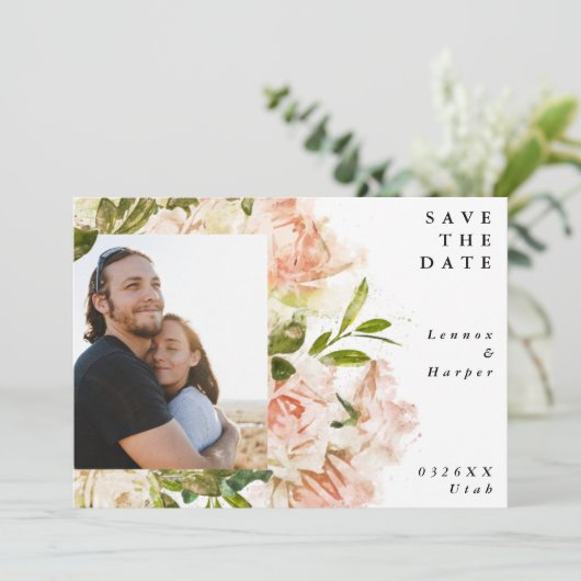 Save The Date Mariage photo Formal Blushing Rose Rosseta (Debout devant)