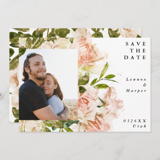 Save The Date Mariage photo Formal Blushing Rose Rosseta (Devant / Derrière)