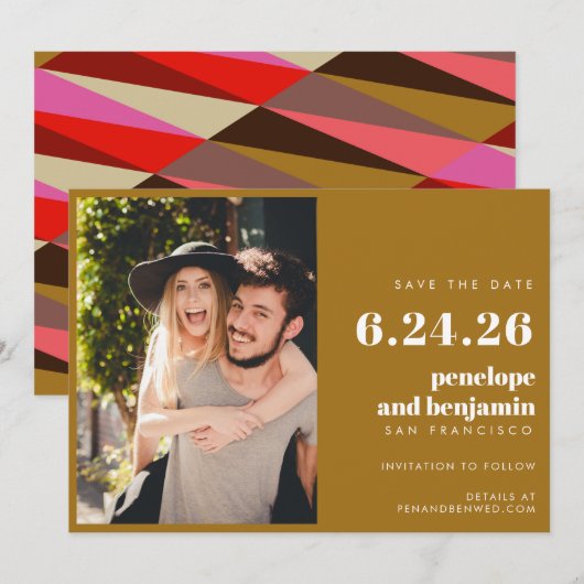 Save The Date Mariage photo géométrique chic Elegant Gold Bold (Devant / Derrière)