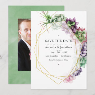 Save The Date Mariage photo géométrique de succulente aquarelle