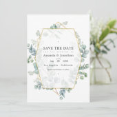 Save The Date Mariage photo géométrique Eucalyptus Sauge argenté (Debout devant)