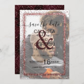 Save The Date Mariage photo Gold Confetti Rose de Bourgogne (Devant / Derrière)