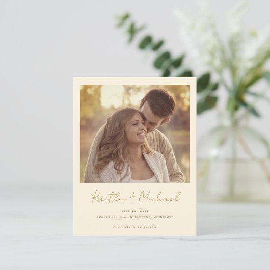 Save The Date Mariage photo Gold & Cream Modern Handwriting (Debout devant)