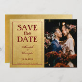 Save The Date Mariage photo Gold et Bourgogne (Devant / Derrière)