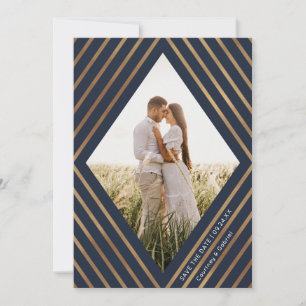 Save The Date Mariage photo Gold Stripes Diamond Frame