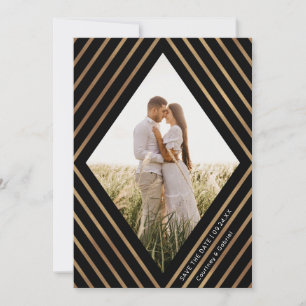 Save The Date Mariage photo Gold Stripes Diamond Frame