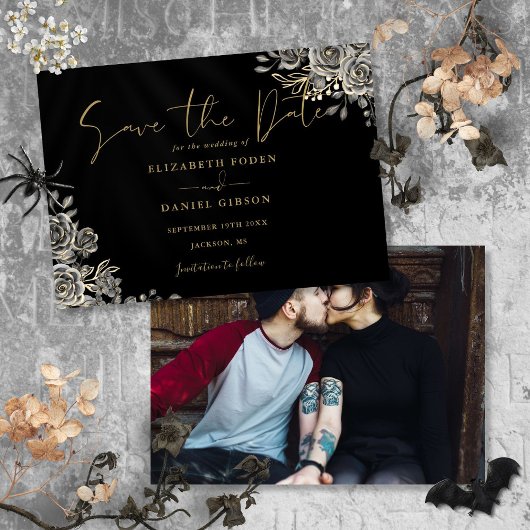 Save The Date Mariage photo gothique noir et or