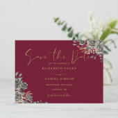 Save The Date Mariage photo gothique rouge et or de Bourgogne (Debout devant)
