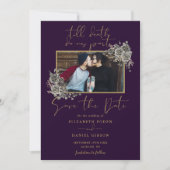 Save The Date Mariage photo gothique violet et or (Devant)