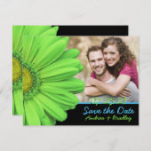 Save The Date Mariage photo Green Blue Gerbera Daisy (Devant / Derrière)