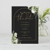 Save The Date Mariage photo Greenery Black Gold Arch (Debout devant)