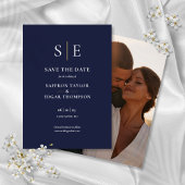 Save The Date Mariage photo Marine Blue and Gold Monogram
