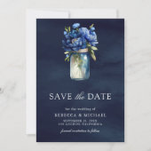 Save The Date Mariage photo Mason Jar bleu foncé (Devant)