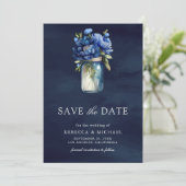 Save The Date Mariage photo Mason Jar bleu foncé (Debout devant)