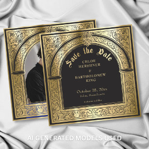 Save The Date Mariage Photo Médiéval Or Noir Gothique