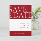 Save The Date Mariage photo minimal rouge Crimson blanc (Debout devant)