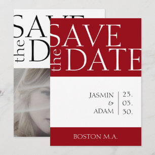Save The Date Mariage photo minimal rouge Crimson blanc