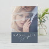 Save The Date Mariage photo minimal Royal Blue Opulence Script (Debout devant)