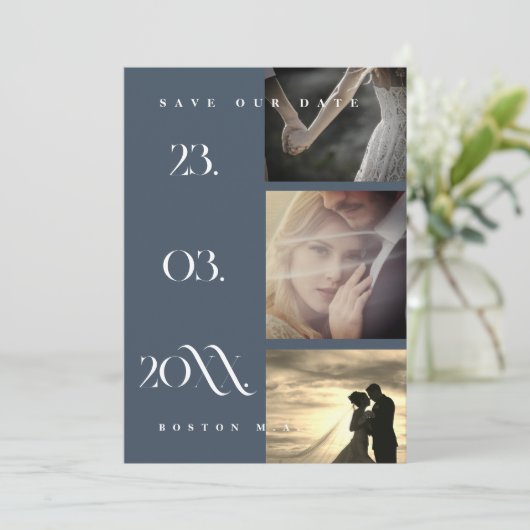 Save The Date Mariage photo minimal Royal Blue Opulence Script (Debout devant)