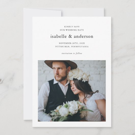 Save The Date Mariage photo minimal simple à deux (Devant)