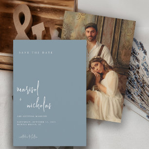 Save The Date Mariage photo minimaliste bleu marine moderne