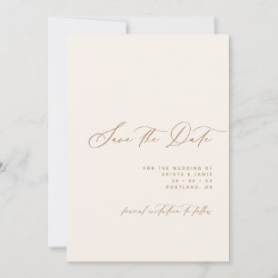 Save The Date Mariage Photo Minimaliste Écriture Ivoire & Brun