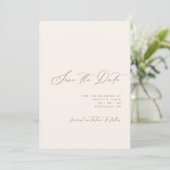 Save The Date Mariage Photo Minimaliste Écriture Ivoire & Brun (Debout devant)