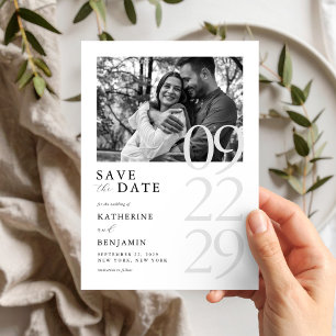Save The Date Mariage photo minimaliste moderne noir et blanc