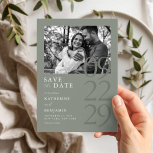 Save The Date Mariage photo minimaliste moderne Sage Vert