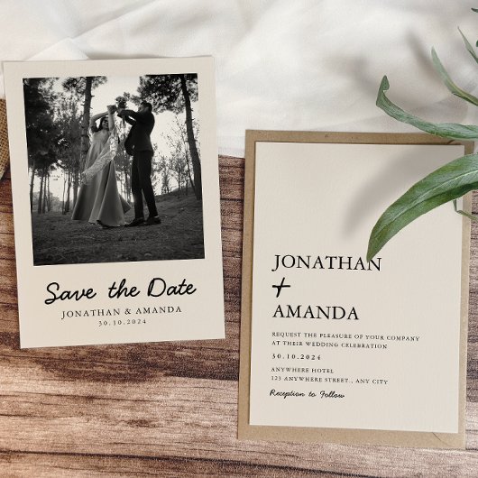 Save The Date Mariage photo minimaliste simple beige