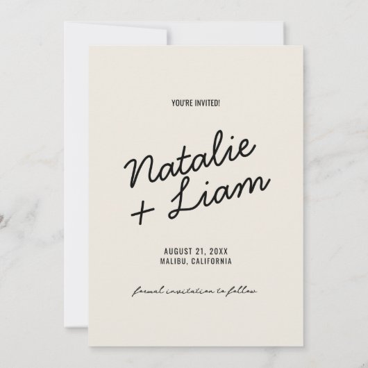 Save The Date Mariage photo moderne Black Cream Whimsical Retro (Dos)