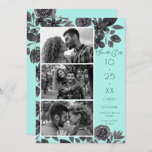 Save The Date Mariage photo moderne Black Mint Floral
