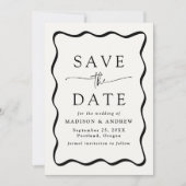 Save The Date Mariage photo moderne Black Wavy Frame (Devant)