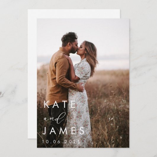 Save The Date Mariage photo moderne blanc élégant (Devant / Derrière)