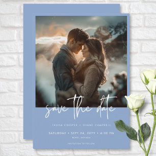 Save The Date Mariage photo moderne bleu poussiéreux minimal