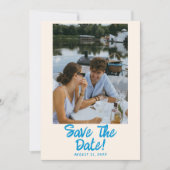 Save The Date Mariage photo moderne Blue Main dessinée Bright Re (Devant)