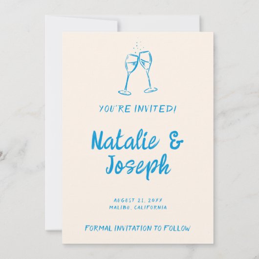 Save The Date Mariage photo moderne Blue Main dessinée Bright Re (Dos)