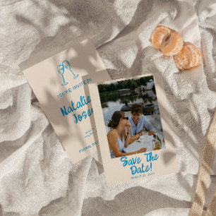 Save The Date Mariage photo moderne Blue Main dessinée Bright Re