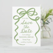Save The Date Mariage photo moderne Bold Green Bow (Debout devant)
