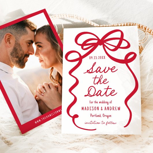 Save The Date Mariage photo moderne Bold Red Bow