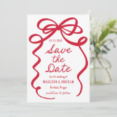 Save The Date Mariage photo moderne Bold Red Bow (Debout devant)
