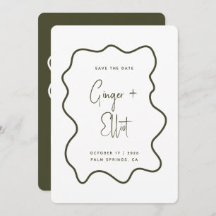 Save The Date Mariage photo moderne Bold Wavy Frame Dark Green