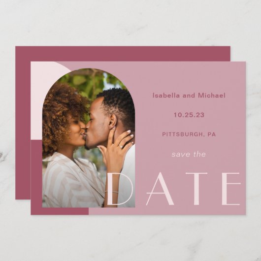 Save The Date Mariage photo moderne Burgundy Arch (Devant / Derrière)
