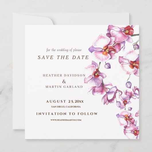 Save The Date Mariage photo moderne chic orchidée (Dos)