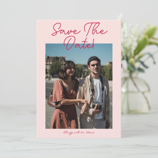 Save The Date Mariage photo moderne couleur rétro manuscrit (Debout devant)