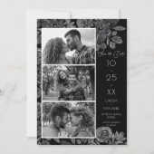 Save The Date Mariage photo moderne de couleur noire florale (Devant)
