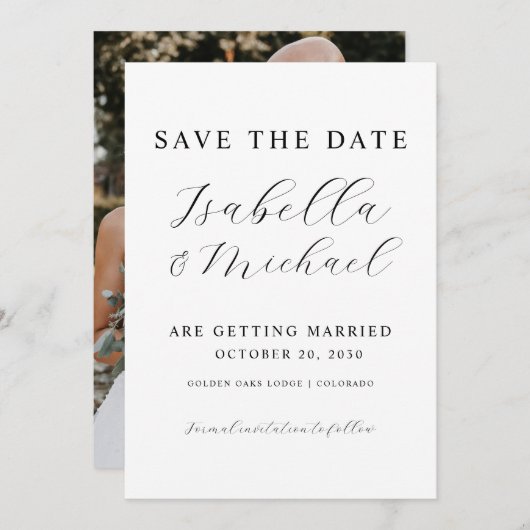 Save The Date Mariage photo moderne de recouvrement noir et blan (Devant / Derrière)